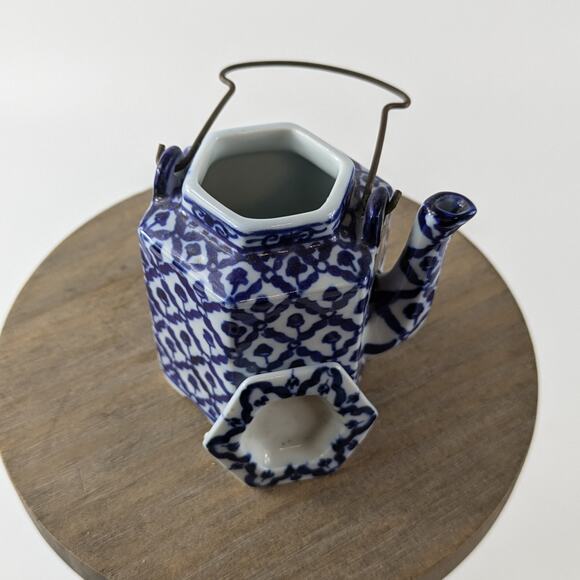 Miniature Chinese Tea Pot Vintage Soy Sauce Vinegar Container Chinoiserie Cobalt - Picture 6 of 10